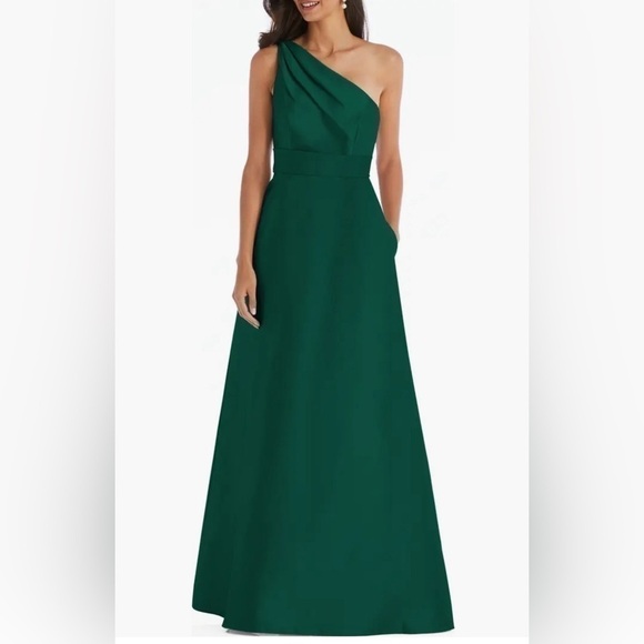 ALFRED SUNG One-Shoulder Green Dress with pockets - Picture 1 of 16